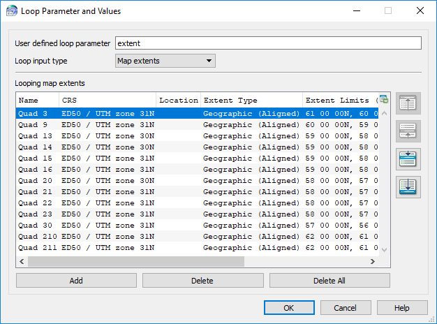 loop parameter and values