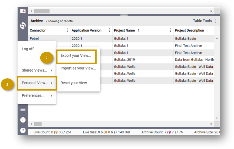 IOV Export View menu