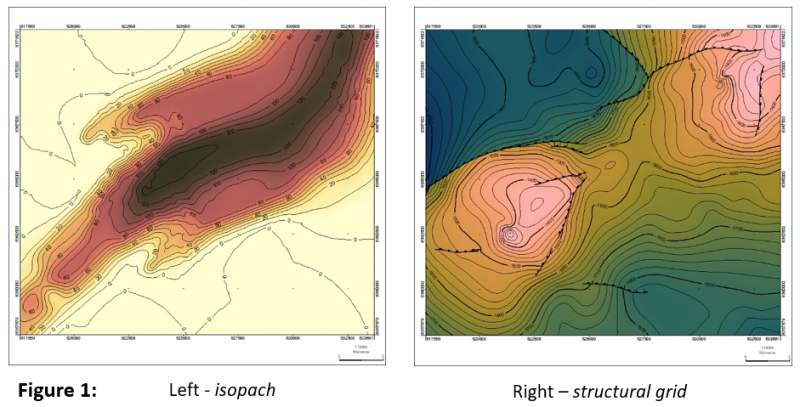 Figure 1. Isopach and structural grid