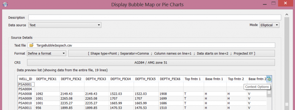 Data preview list for displaying bubble maps