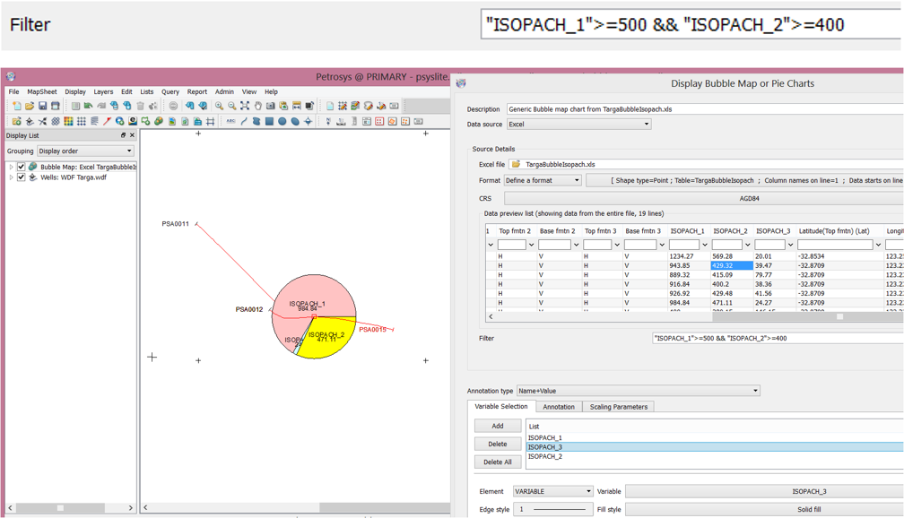 Filtering data to be displayed on the bubble map can be done in the Filter field.