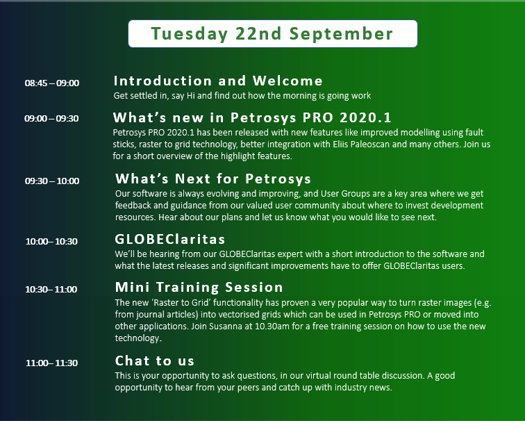 Petrosys Virtual User Group Agenda 22nd Sept