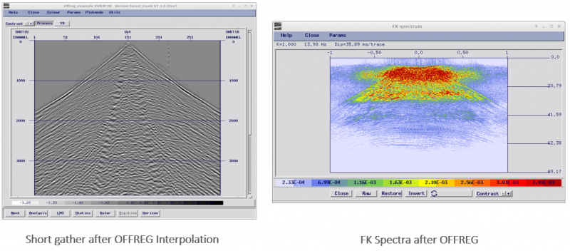 shot gather after OFFREG and FK Spectra after OFFREG