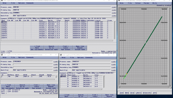 Inputs for the Geometry application (includes ,sht/,txy and .str files) and one 2D line displayed in the Geometry application before binning.